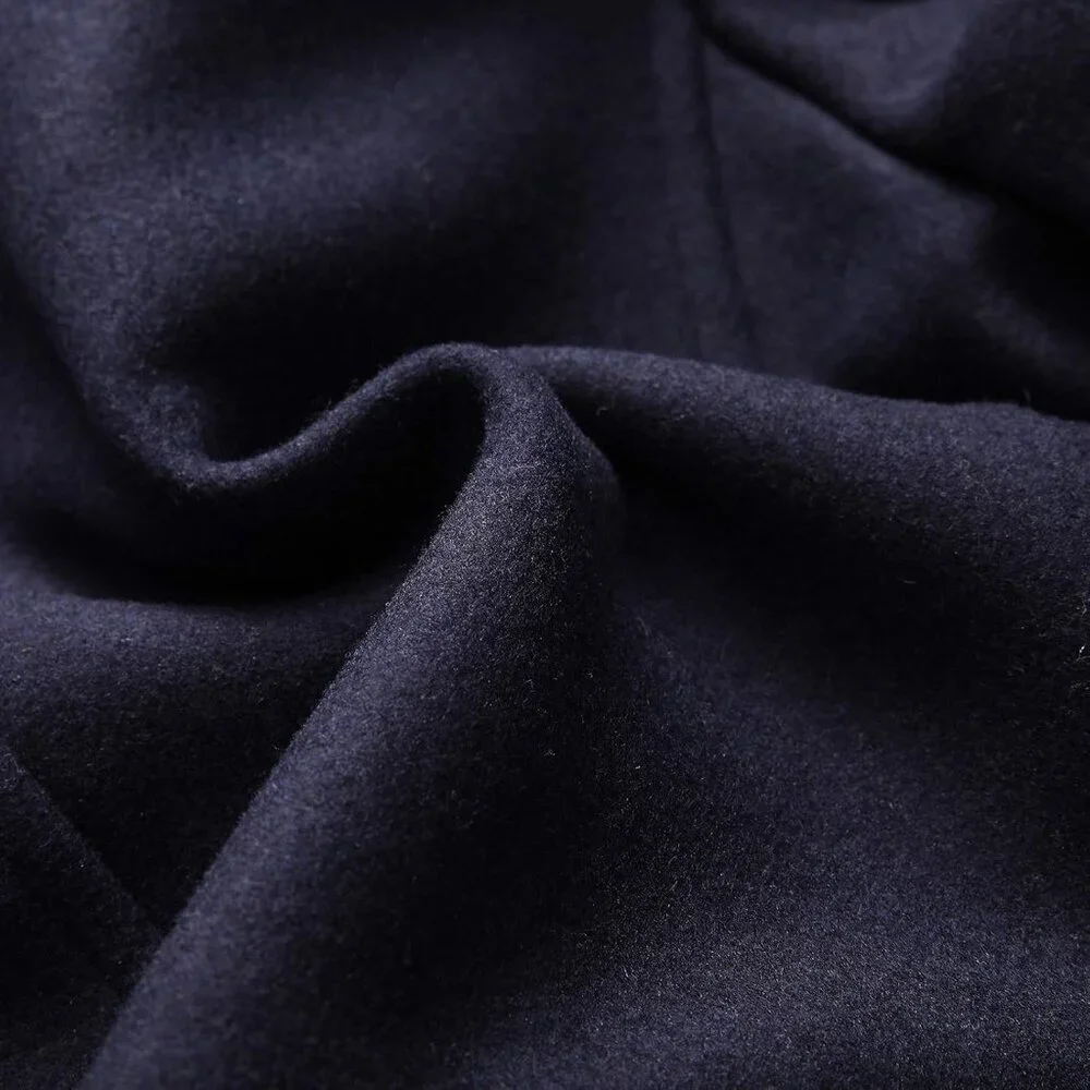 Men's Navy Wool Blend Coat Warm Winter Trench Coat With Detachable Soft Scarf